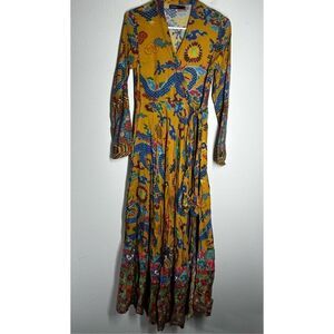 Rare Generation Flo Bohemian Wrap Maxi Asian Pattern Mustard Blue Red Size 8